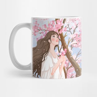 Beautiful Lady With Bloom Flowers Mug